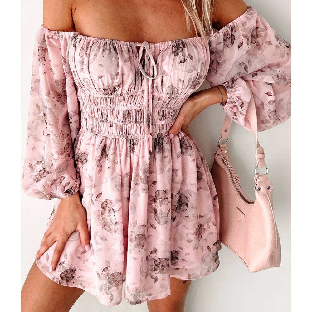 Floral Off-Shoulder Pink Dress